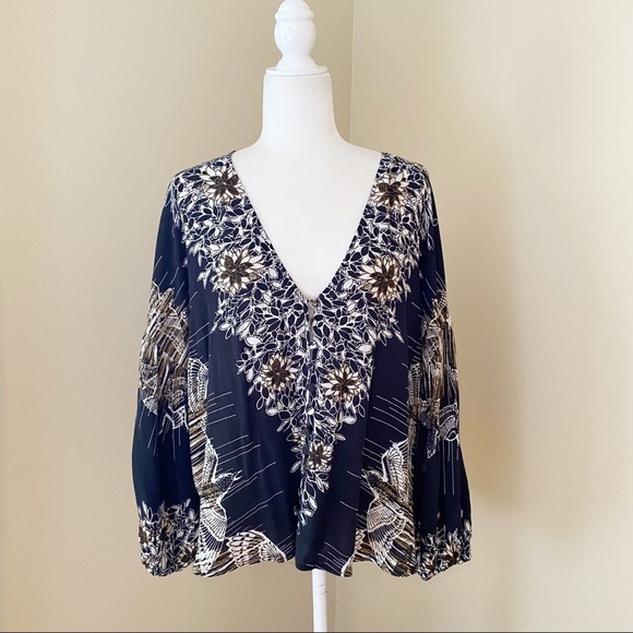 Free People Birds of a Feather Balloon Sleeve Blouse - Small - Picture 1 of 14